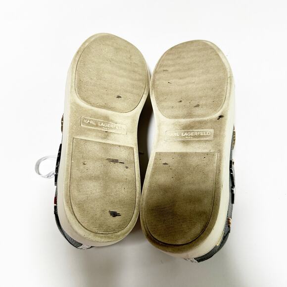 CATE PINS Karl Lagerfeld Paris Black Leather Sneakers Women’s Size 7 Cat Hearts - Picture 7 of 9